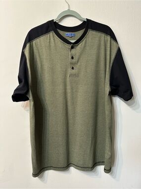 Effect Men’s XL Henley Shirt  Sleeve Green Black Colorblock Cotton Blend Tee